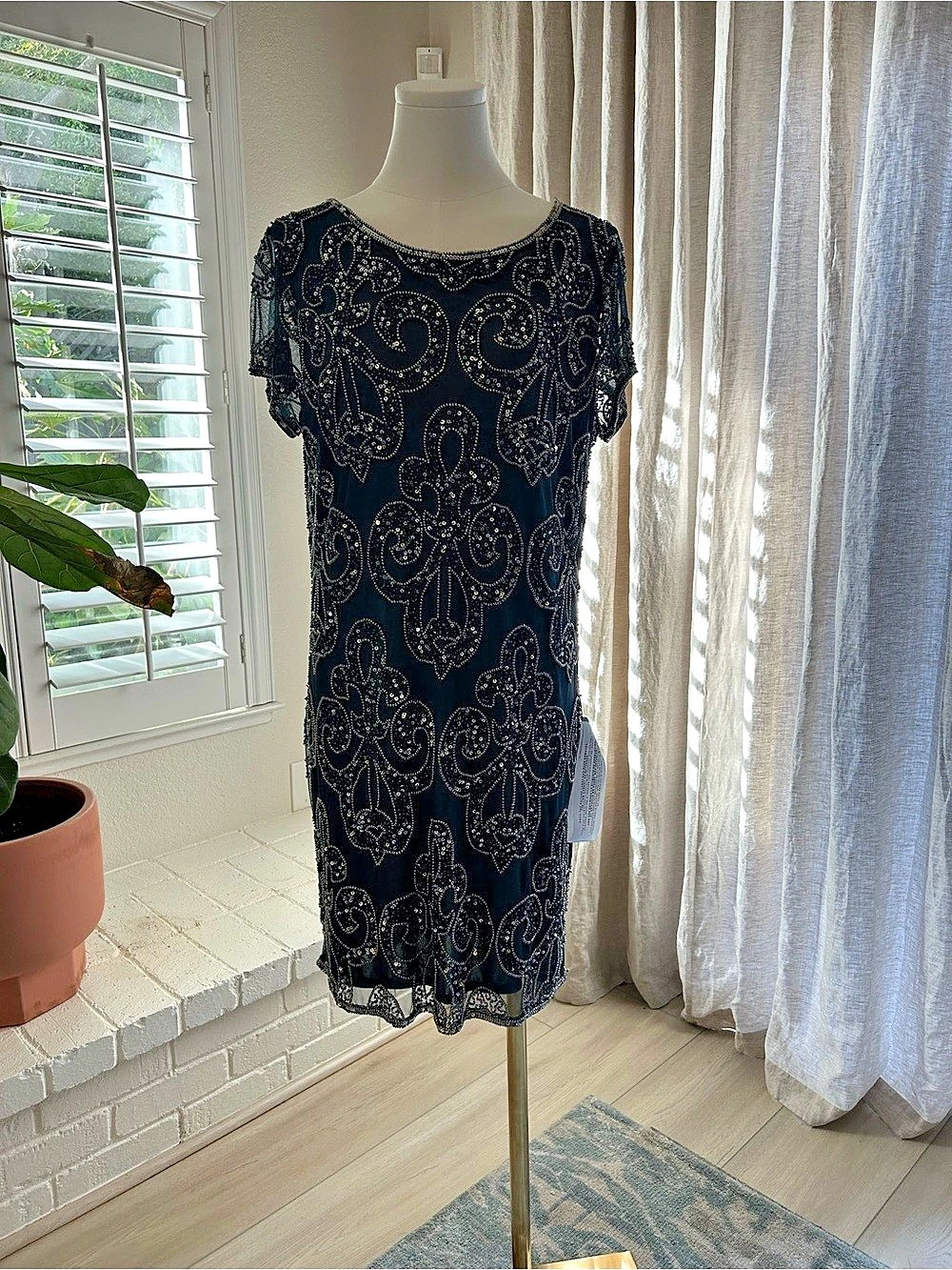 J Kara Embellished Paisley Mini Cocktail Dress in Black NWT